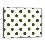 Polka Dots - Army Green on White Canvas 16  x 12  (Stretched)