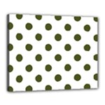 Polka Dots - Army Green on White Canvas 20  x 16  (Stretched)