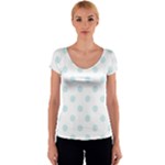 Polka Dots - Light Cyan on White Women s V-Neck Cap Sleeve Top