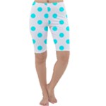 Polka Dots - Aqua Cyan on White Cropped Leggings