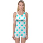 Polka Dots - Aqua Cyan on White One Piece Boyleg Swimsuit