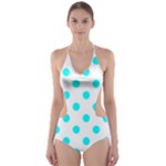 Polka Dots - Aqua Cyan on White Cut-Out One Piece Swimsuit