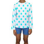 Polka Dots - Aqua Cyan on White Kid s Long Sleeve Swimwear