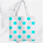 Polka Dots - Aqua Cyan on White Zipper Grocery Tote Bag