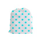 Polka Dots - Aqua Cyan on White Drawstring Pouch (L)