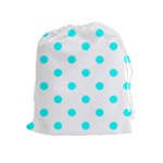 Polka Dots - Aqua Cyan on White Drawstring Pouch (XL)