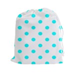 Polka Dots - Aqua Cyan on White Drawstring Pouch (XXl)