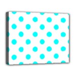 Polka Dots - Aqua Cyan on White Deluxe Canvas 20  x 16  (Stretched)