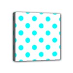 Polka Dots - Aqua Cyan on White Mini Canvas 4  x 4  (Stretched)