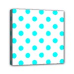 Polka Dots - Aqua Cyan on White Mini Canvas 6  x 6  (Stretched)