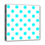 Polka Dots - Aqua Cyan on White Mini Canvas 8  x 8  (Stretched)