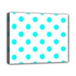 Polka Dots - Aqua Cyan on White Canvas 10  x 8  (Stretched)