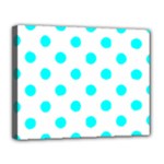 Polka Dots - Aqua Cyan on White Canvas 14  x 11  (Stretched)