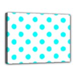 Polka Dots - Aqua Cyan on White Canvas 16  x 12  (Stretched)