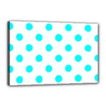 Polka Dots - Aqua Cyan on White Canvas 18  x 12  (Stretched)