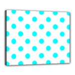 Polka Dots - Aqua Cyan on White Canvas 20  x 16  (Stretched)