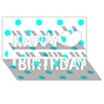 Polka Dots - Aqua Cyan on White Happy Birthday 3D Greeting Card (8x4)