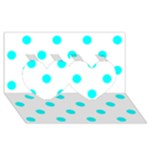 Polka Dots - Aqua Cyan on White Twin Hearts 3D Greeting Card (8x4)