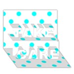 Polka Dots - Aqua Cyan on White TAKE CARE 3D Greeting Card (7x5)