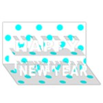 Polka Dots - Aqua Cyan on White Happy New Year 3D Greeting Card (8x4)