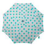 Polka Dots - Aqua Cyan on White Hook Handle Umbrella (Medium)