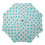 Polka Dots - Aqua Cyan on White Hook Handle Umbrella (Large)