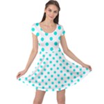 Polka Dots - Bright Turquoise on White Cap Sleeve Dress