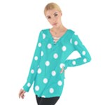 Polka Dots - White on Turquoise Women s Tie Up Tee