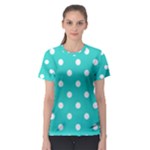 Polka Dots - White on Turquoise Women s Sport Mesh Tee