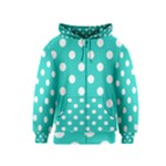 Polka Dots - White on Turquoise Kid s Zipper Hoodie