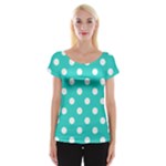 Polka Dots - White on Turquoise Women s Cap Sleeve Top