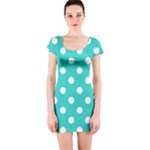 Polka Dots - White on Turquoise Short Sleeve Bodycon Dress