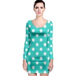 Polka Dots - White on Turquoise Long Sleeve Bodycon Dress