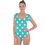 Polka Dots - White on Turquoise Short Sleeve Leotard (Ladies)