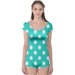 Polka Dots - White on Turquoise Boyleg Leotard (Ladies)