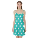 Polka Dots - White on Turquoise Satin Night Slip