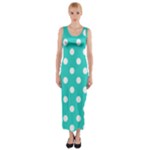 Polka Dots - White on Turquoise Fitted Maxi Dress