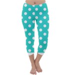 Polka Dots - White on Turquoise Capri Winter Leggings