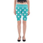 Polka Dots - White on Turquoise Yoga Cropped Leggings