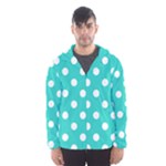 Polka Dots - White on Turquoise Hooded Wind Breaker (Men)