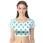 Polka Dots - Turquoise on White Short Sleeve Crop Top (Tight Fit)