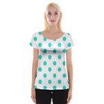 Polka Dots - Turquoise on White Women s Cap Sleeve Top