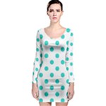 Polka Dots - Turquoise on White Long Sleeve Bodycon Dress