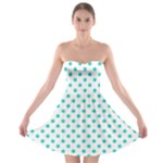 Polka Dots - Turquoise on White Strapless Bra Top Dress