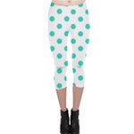 Polka Dots - Turquoise on White Capri Leggings