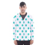 Polka Dots - Turquoise on White Hooded Wind Breaker (Men)