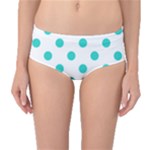 Polka Dots - Turquoise on White Mid-Waist Bikini Bottoms