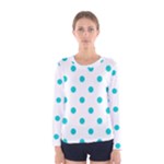 Polka Dots - Cyan on White Women s Long Sleeve T-shirt