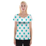 Polka Dots - Cyan on White Women s Cap Sleeve Top