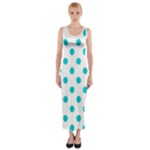 Polka Dots - Cyan on White Fitted Maxi Dress